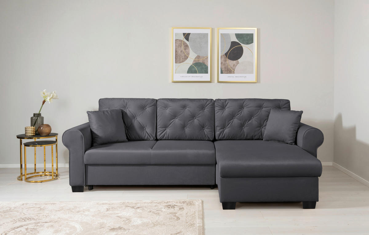 ECKSOFA in Dunkelgrau  - Dunkelgrau/Buchefarben, Design, Holz/Textil (266/161cm) - MID.YOU