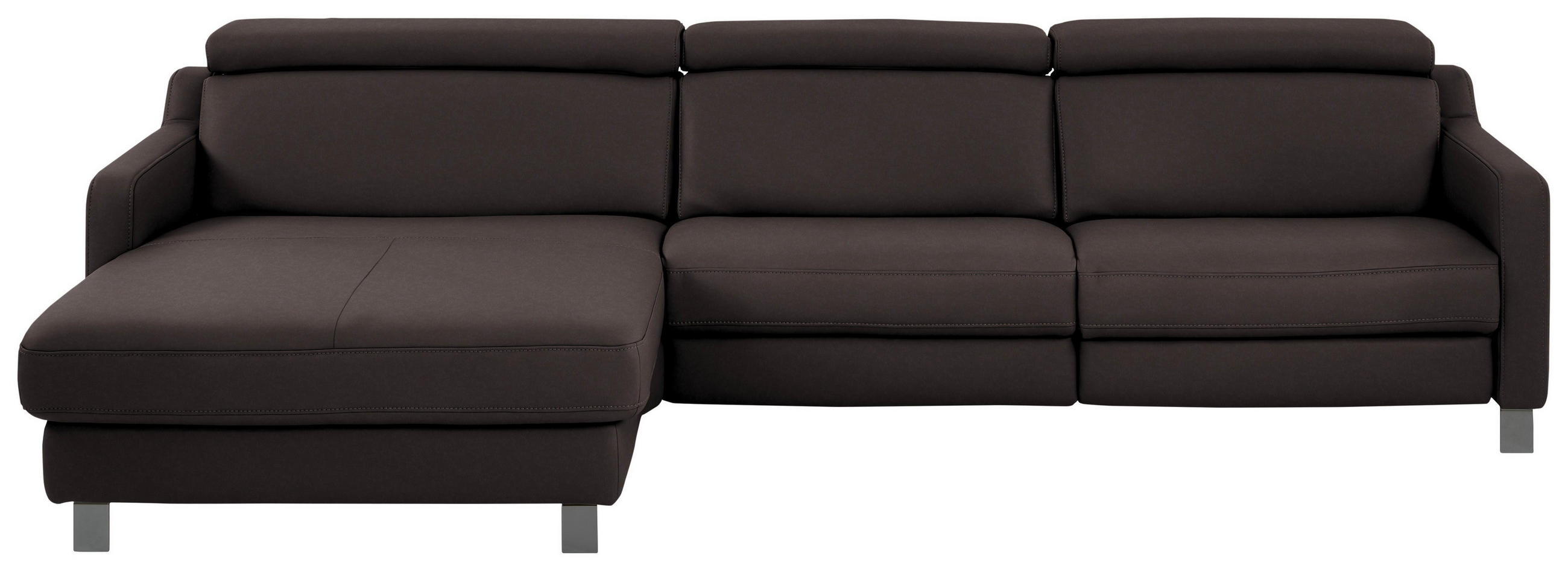ECKSOFA in Echtleder Mokka  - Schwarz/Mokka, Design, Leder/Metall (176/291cm) - Valdera