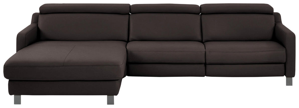 ECKSOFA in Echtleder Mokka  176/291 cm  - Schwarz/Mokka, Design, Leder/Metall (176/291cm) - Valdera
