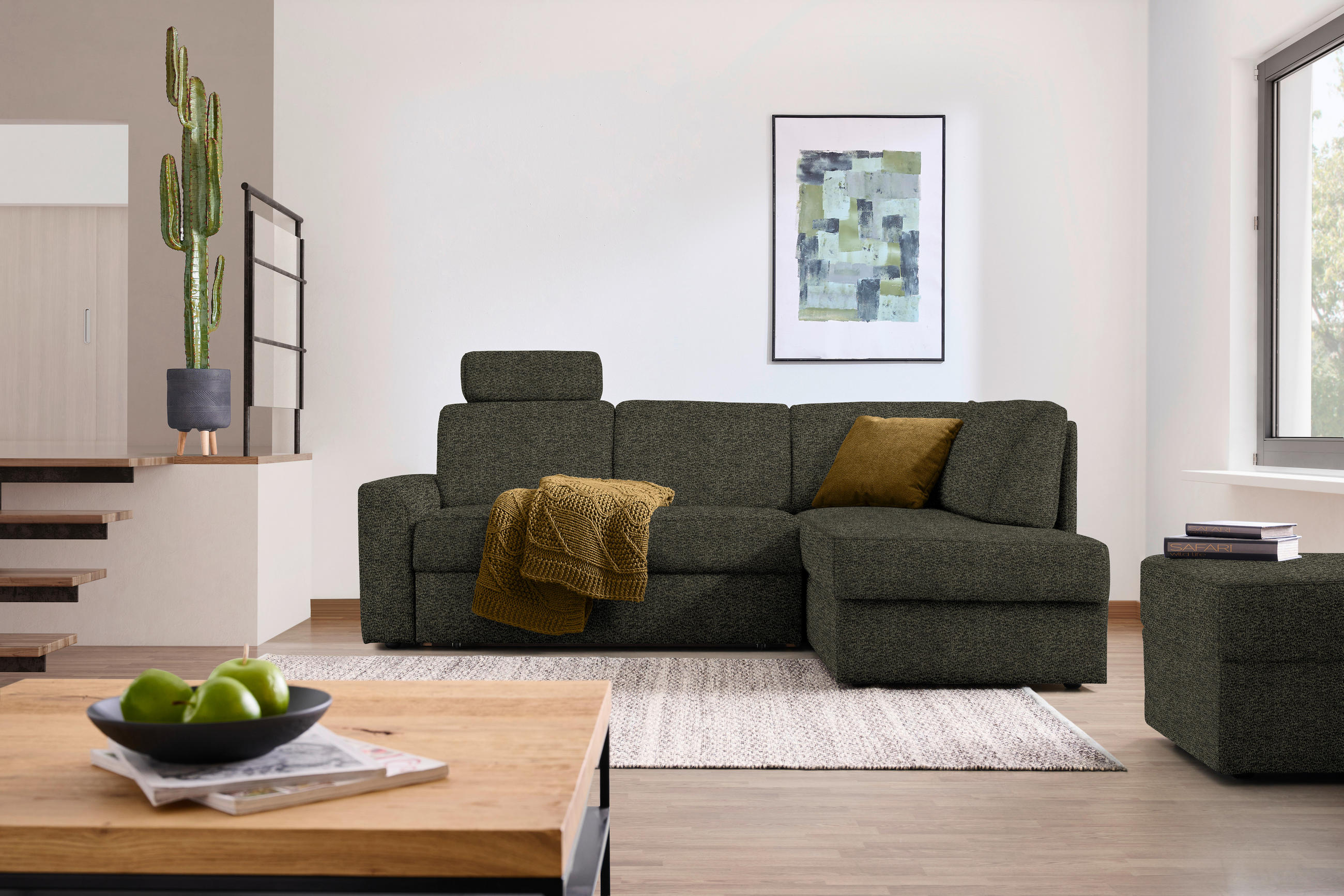 ECKSOFA in Webstoff Dunkelgrün  - Dunkelgrün/Schwarz, Konventionell, Kunststoff/Textil (224/165cm) - Xora