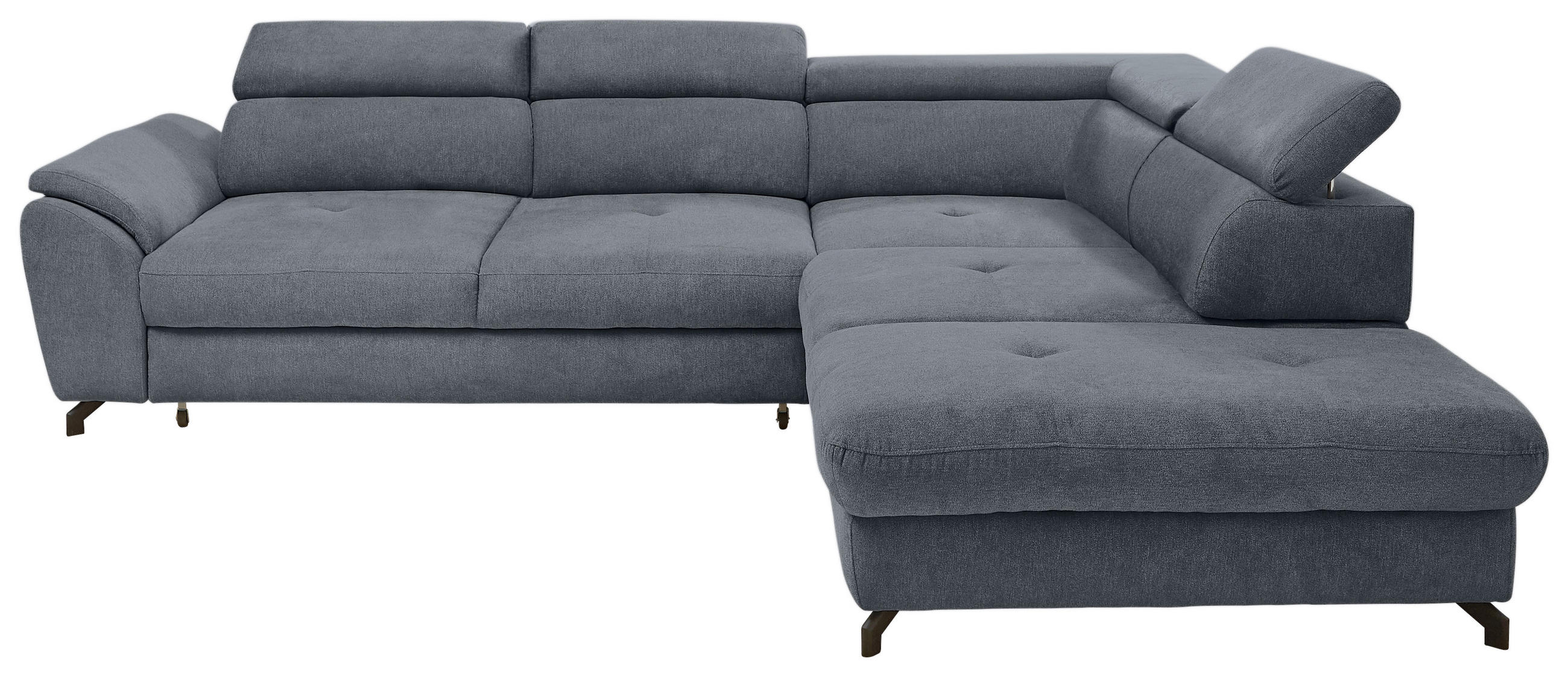 ECKSOFA inkl. Funktion Graphitfarben Webstoff Bettkasten, Schlaffunktion, Rücken echt, Kopfteilverstellung, Sitztiefenverstellung  - Schwarz/Graphitfarben, Design, Textil/Metall (277/237cm) - Stylife
