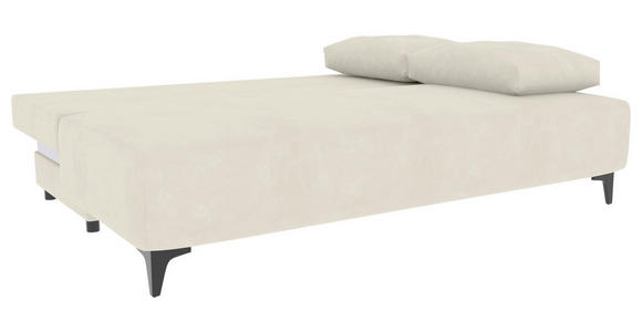 SCHLAFSOFA Plüsch Creme Rückenkissen, Armlehnenkissen, Bettkasten, Schlaffunktion, Rücken echt, Liegefläche im Originalstoff  - Creme/Schwarz, KONVENTIONELL, Textil/Metall (200/98/90cm) - Carryhome