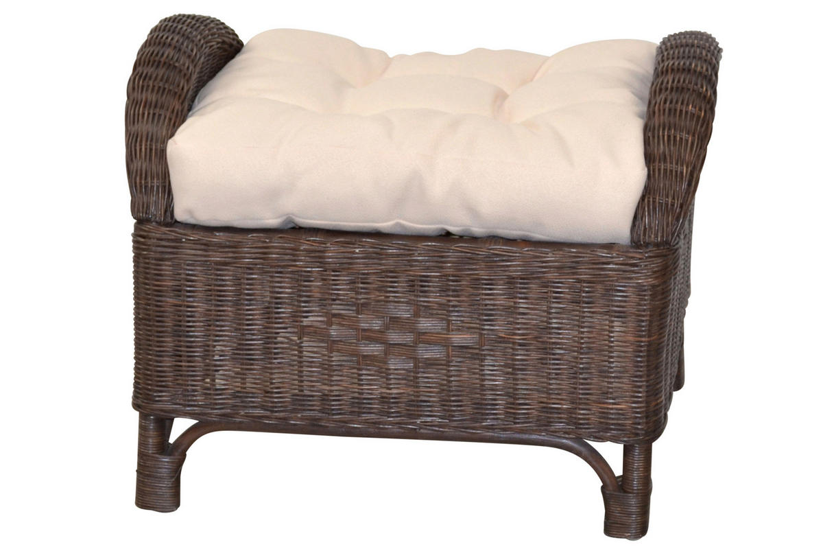 HOCKER Rattan Braun  - Creme/Braun, Natur, Holz/Textil (52/65/50cm) - MID.YOU