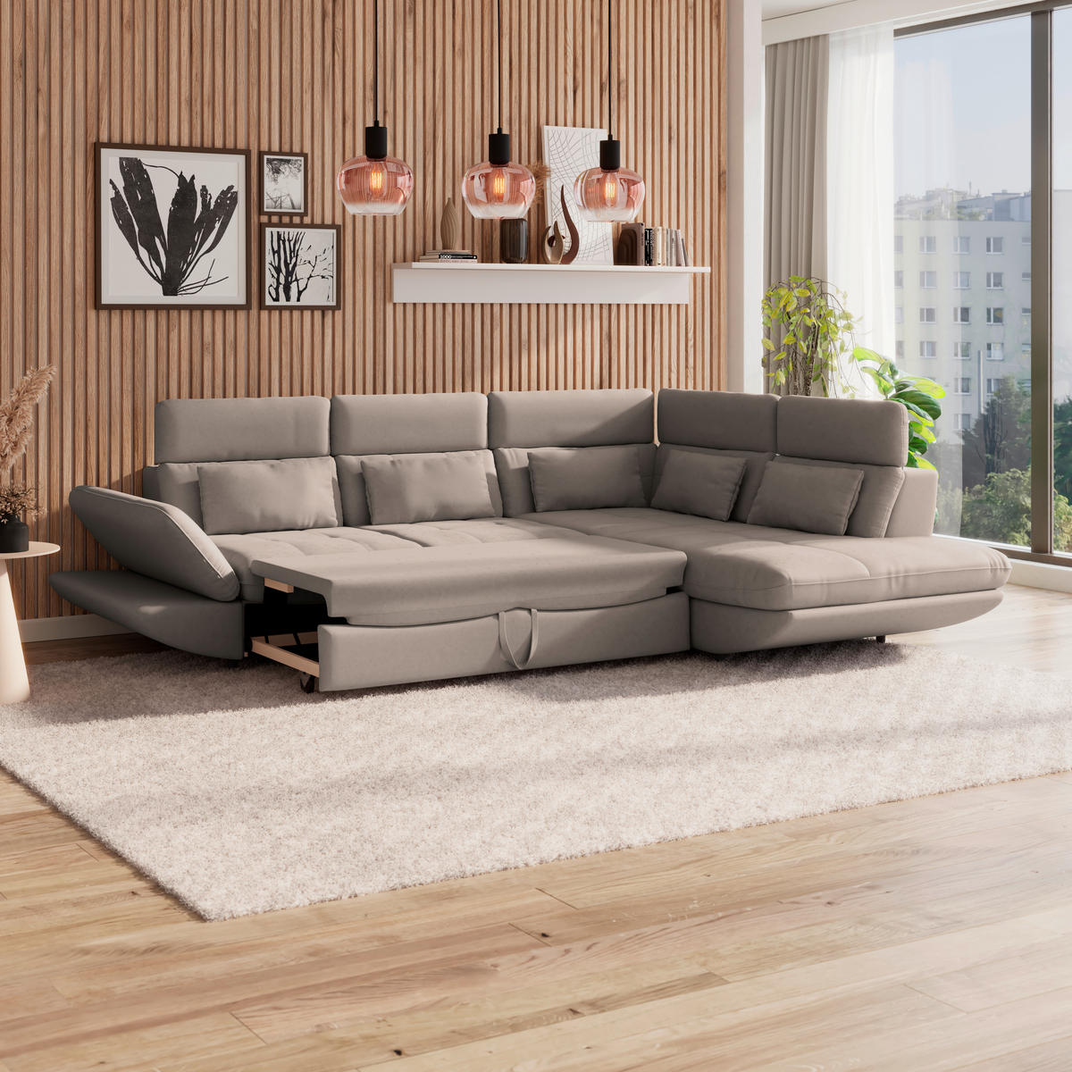 WOHNLANDSCHAFT Beige Mikrofaser  - Beige/Schwarz, MODERN, Kunststoff/Textil (311/233cm) - MID.YOU