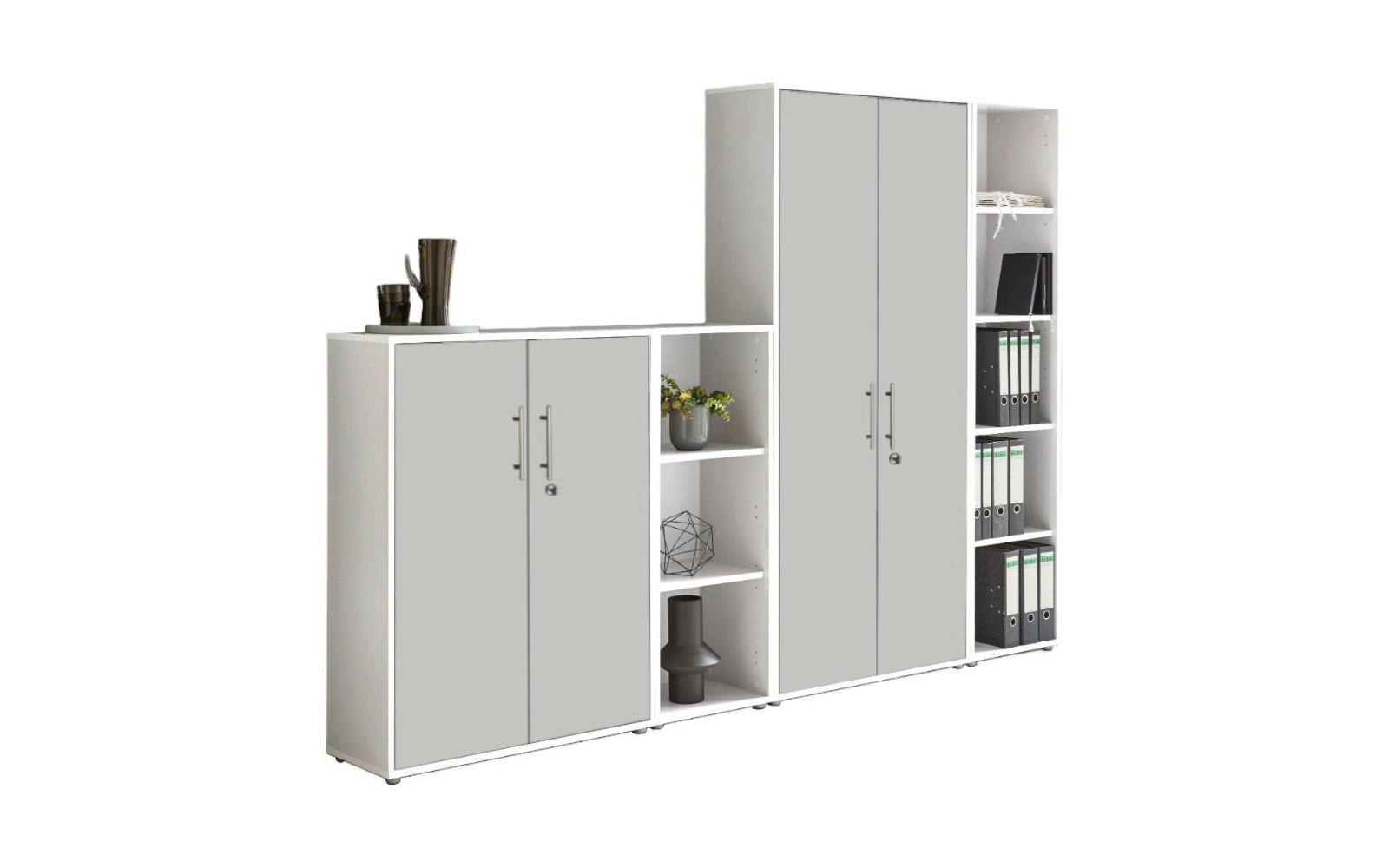 AKTENSCHRANK Weiß, Hellgrau  - Hellgrau/Weiß, MODERN, Holzwerkstoff (128,5/185,6/33cm) - MID.YOU