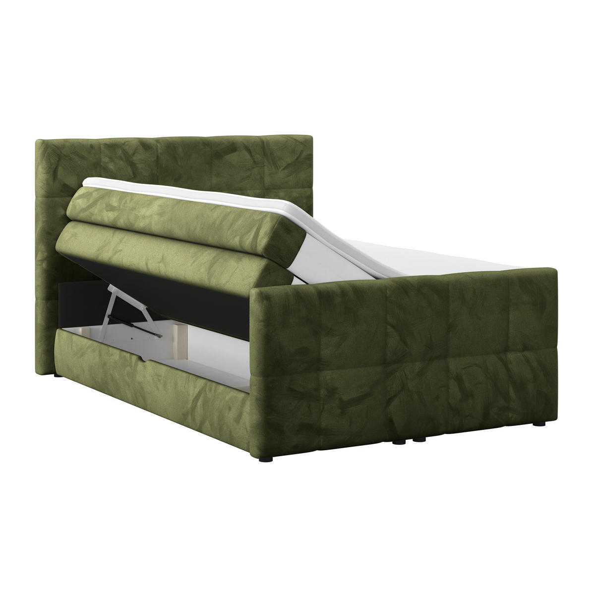 BOXSPRINGBETT 140/200 cm,  in Dunkelgrün, gepolstertes Kopfteil, Bettkasten, Topper, Matratzen, H2 + H2 = mittel  - Dunkelgrün, KONVENTIONELL, Holz/Holzwerkstoff (140/200cm) - Luca Bessoni