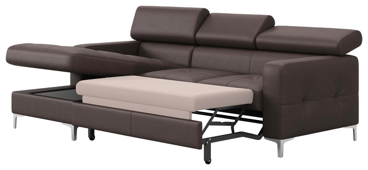 ECKSOFA in Echtleder Graubraun  168/227 cm  - Chromfarben/Graubraun, Design, Leder/Metall (168/227cm) - Livetastic