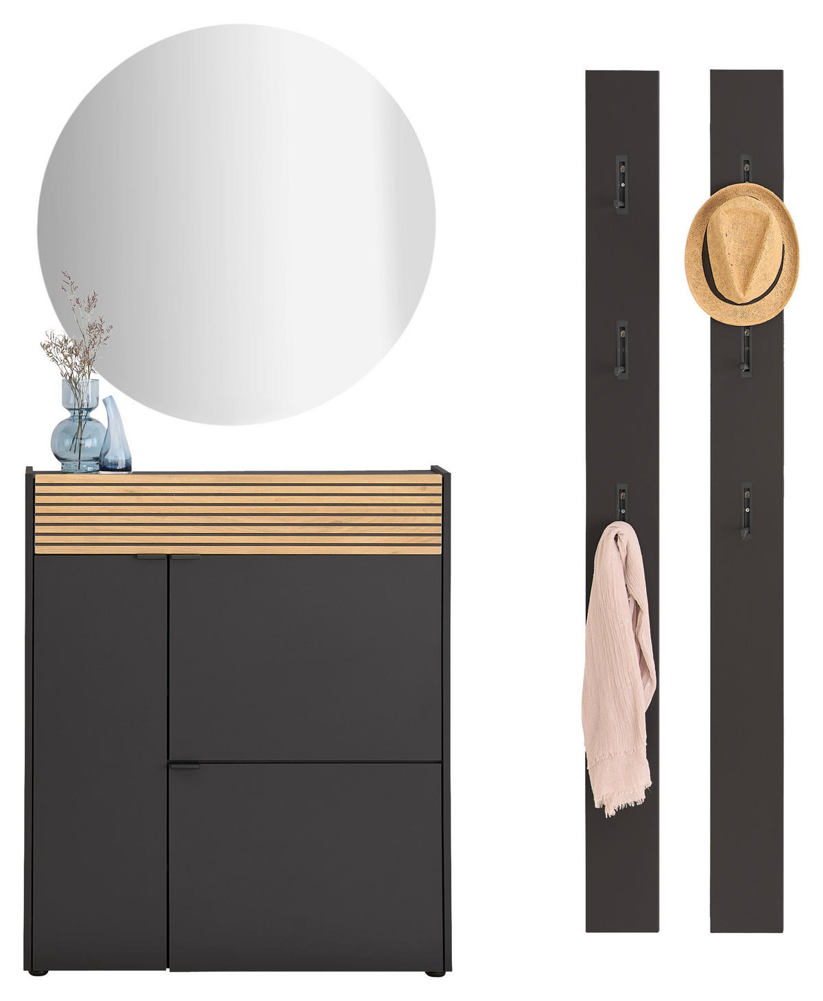 GARDEROBE 4-teilig  in 143/200/22 cm  - Eichefarben/Graphitfarben, Design, Glas/Holzwerkstoff (143/200/22cm) - Voleo
