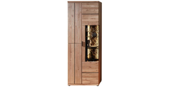 VITRINE  in furniert, massiv Wildeiche, Kork Schwarz, Wildeiche - Wildeiche/Schwarz, Natur, Glas/Holz (75/207/42cm) - Linea Natura