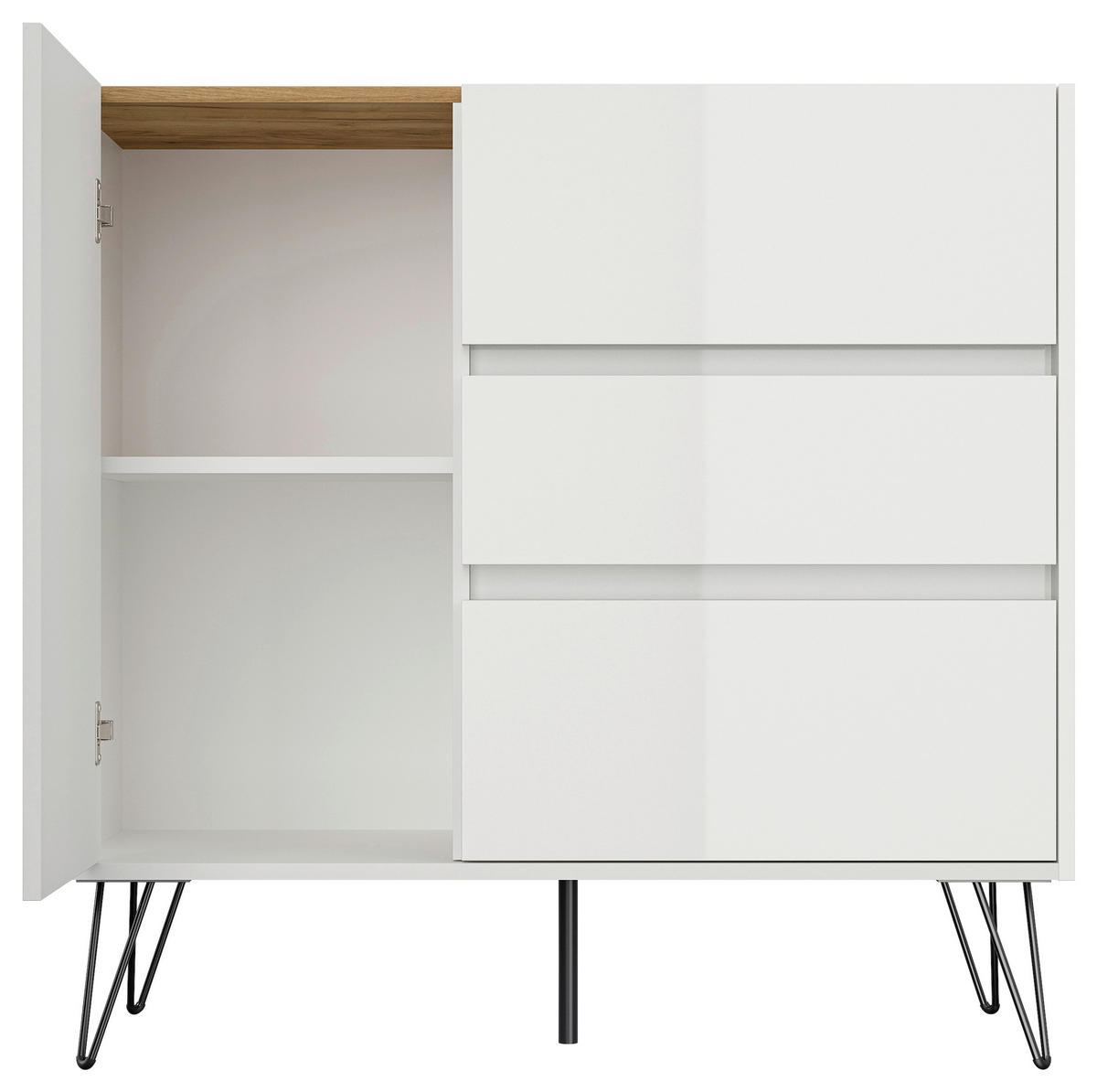 SIDEBOARD Posseik Industrial 99/93,6/42 cm 3 Schublade(n)  - Weiß Hochglanz/Eichefarben, Design, Holzwerkstoff/Metall (99/93,6/42cm) - MID.YOU