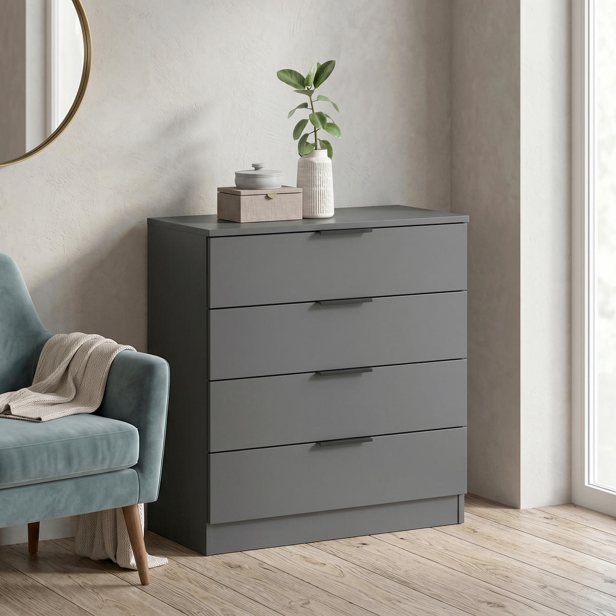 KOMMODE , 74/80/35 cm, 4 Schublade(n)  - Anthrazit/Schwarz, Design, Holzwerkstoff/Kunststoff (74/80/35cm) - Livetastic