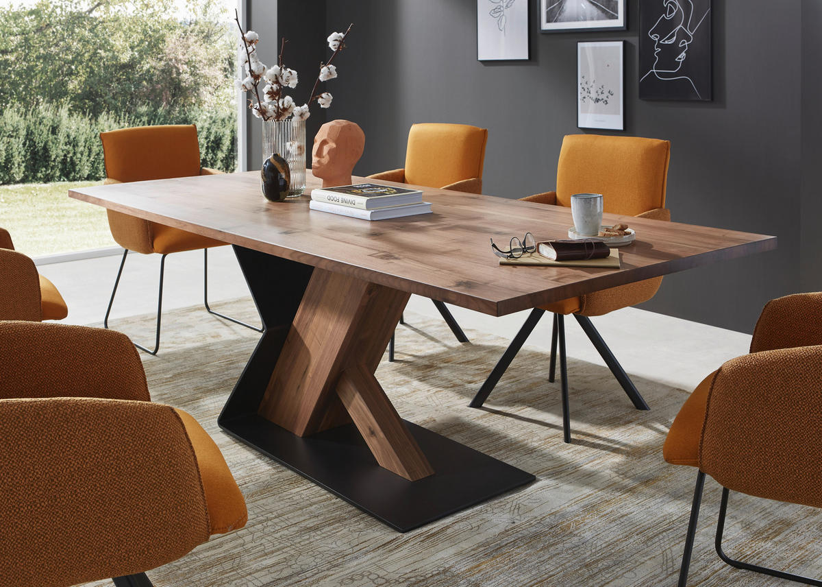 ARMLEHNSTUHL  in Stahl Webstoff  - Schwarz/Orange, Design, Textil/Metall (60/96/61cm) - Linea Natura