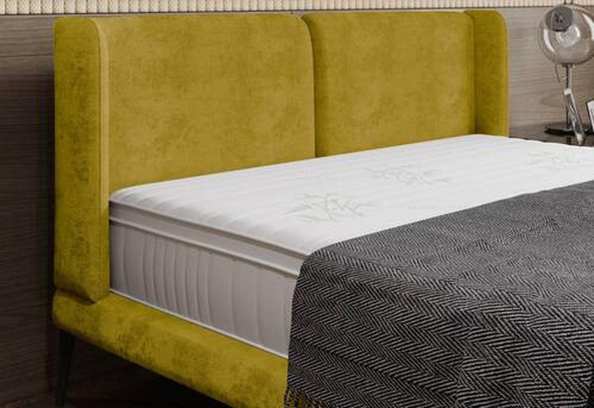 KÁRPITOZOTT ÁGY 180/200 cm  sárga  - sárga/fekete, Modern, textil/fém (180/200cm) - Livetastic