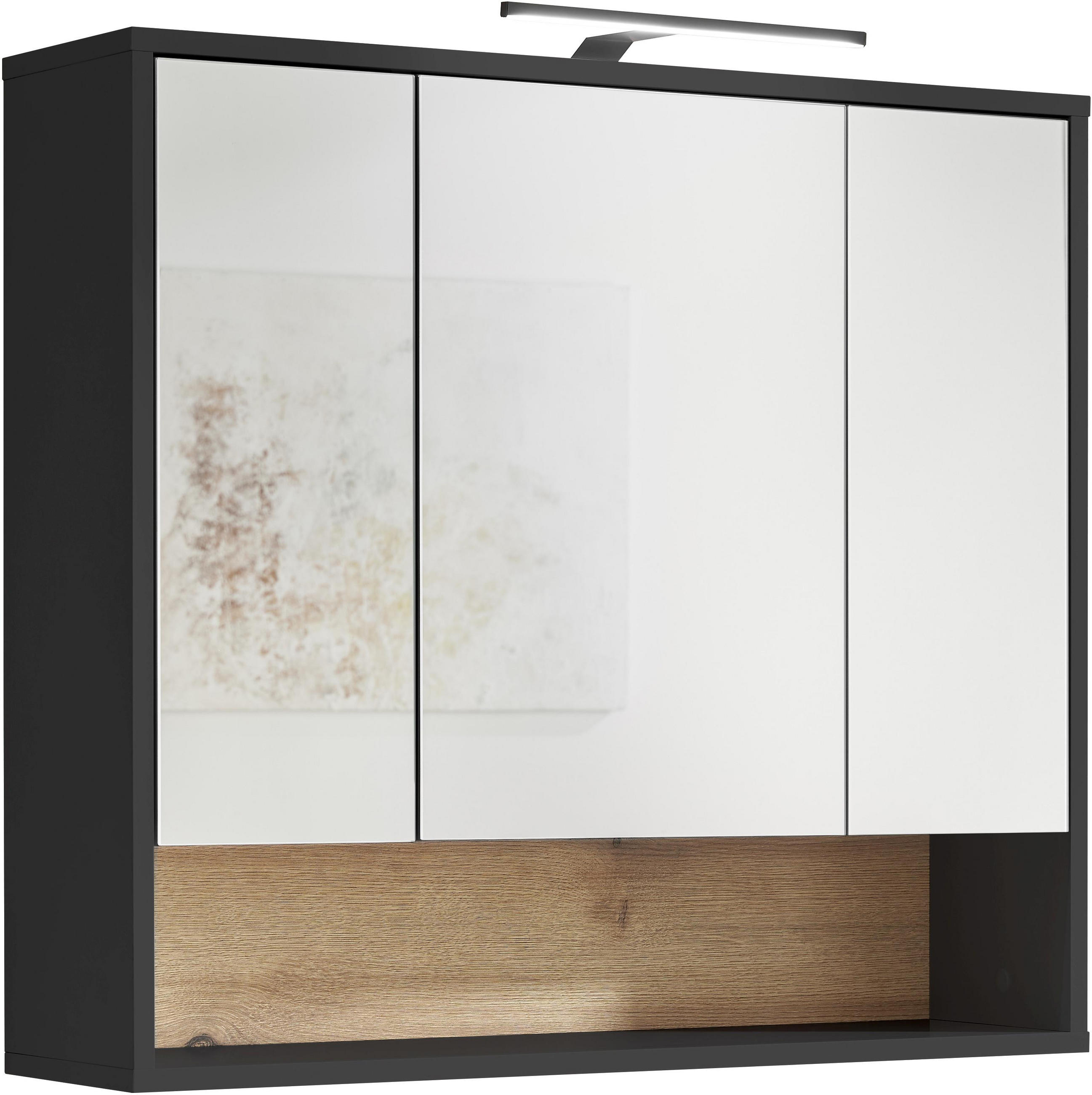 DULAP CU OGLINDĂ 80/72/21 cm  - culoare lemn stejar/antracit, Konventionell, sticlă/material pe bază de lemn (80/72/21cm) - home24