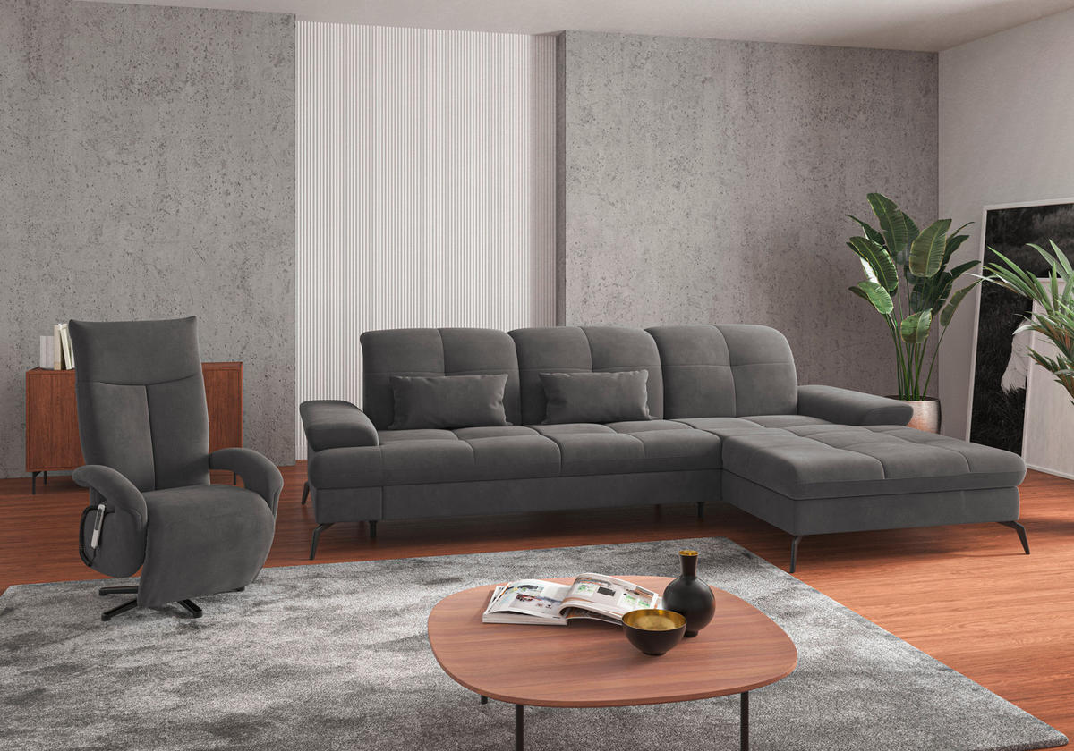 CANAPÉ D'ANGLE in Flachgewebe Grau  - Schwarz/Grau, Konventionell, Textil/Metall (279/185cm) - Sit & More