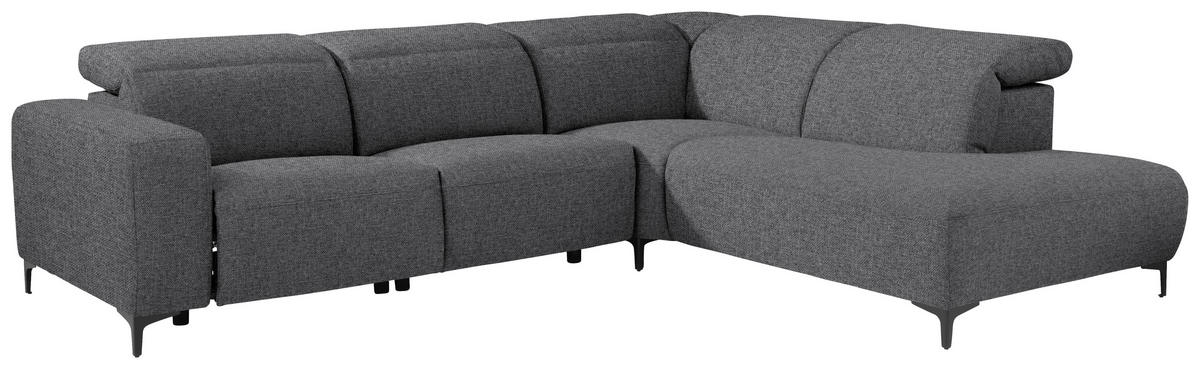 ECKSOFA Dunkelgrau Flachgewebe  - Dunkelgrau/Schwarz, Design, Textil/Metall (290/238cm) - Pure Home Lifestyle