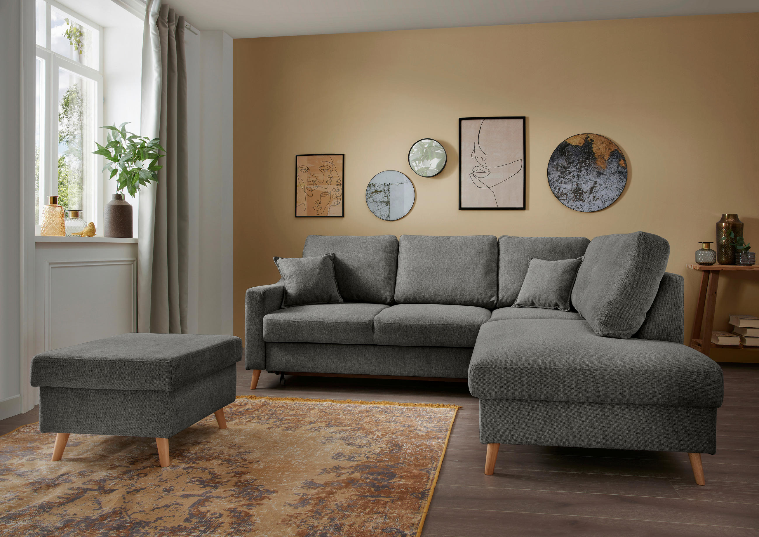 ECKSOFA in Struktur Anthrazit  - Anthrazit/Naturfarben, Konventionell, Holz/Textil (230/200cm) - P & B