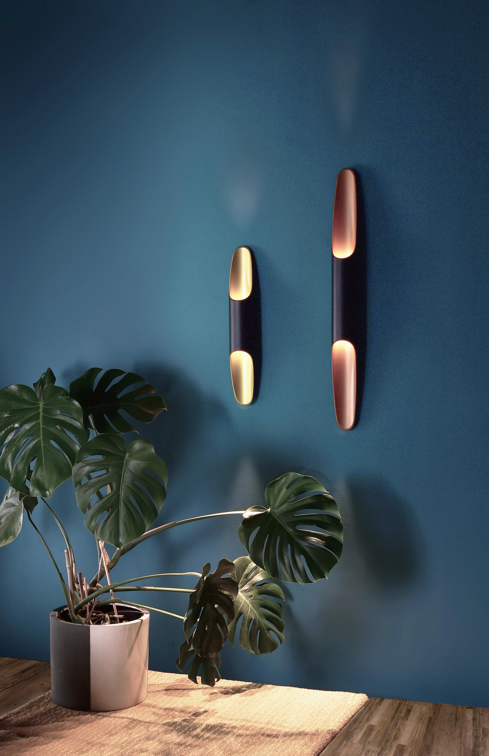 LED VÄGGLAMPA 80/6/7 cm   - roséguld/svart, Design, metall (80/6/7cm)
