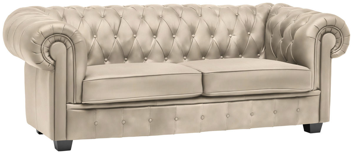 CHESTERFIELD-SOFA in Lederlook Creme  - Wengefarben/Creme, Lifestyle, Holz/Textil (206/76,5/96cm) - Landscape