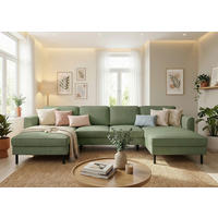 WOHNLANDSCHAFT Cord Grün  - Schwarz/Grün, Modern, Textil/Metall (161/306/161cm) - Trendmanufaktur