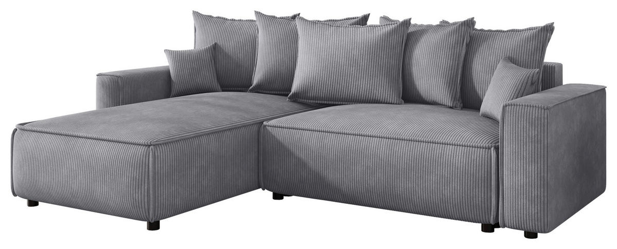 ECKSOFA 190/280 cm MERO in Cord Hellgrau Zierkissen, Rückenkissen, Bettkasten  190/280 cm  - Hellgrau/Schwarz, MODERN, Kunststoff/Textil (190/280cm) - MID.YOU