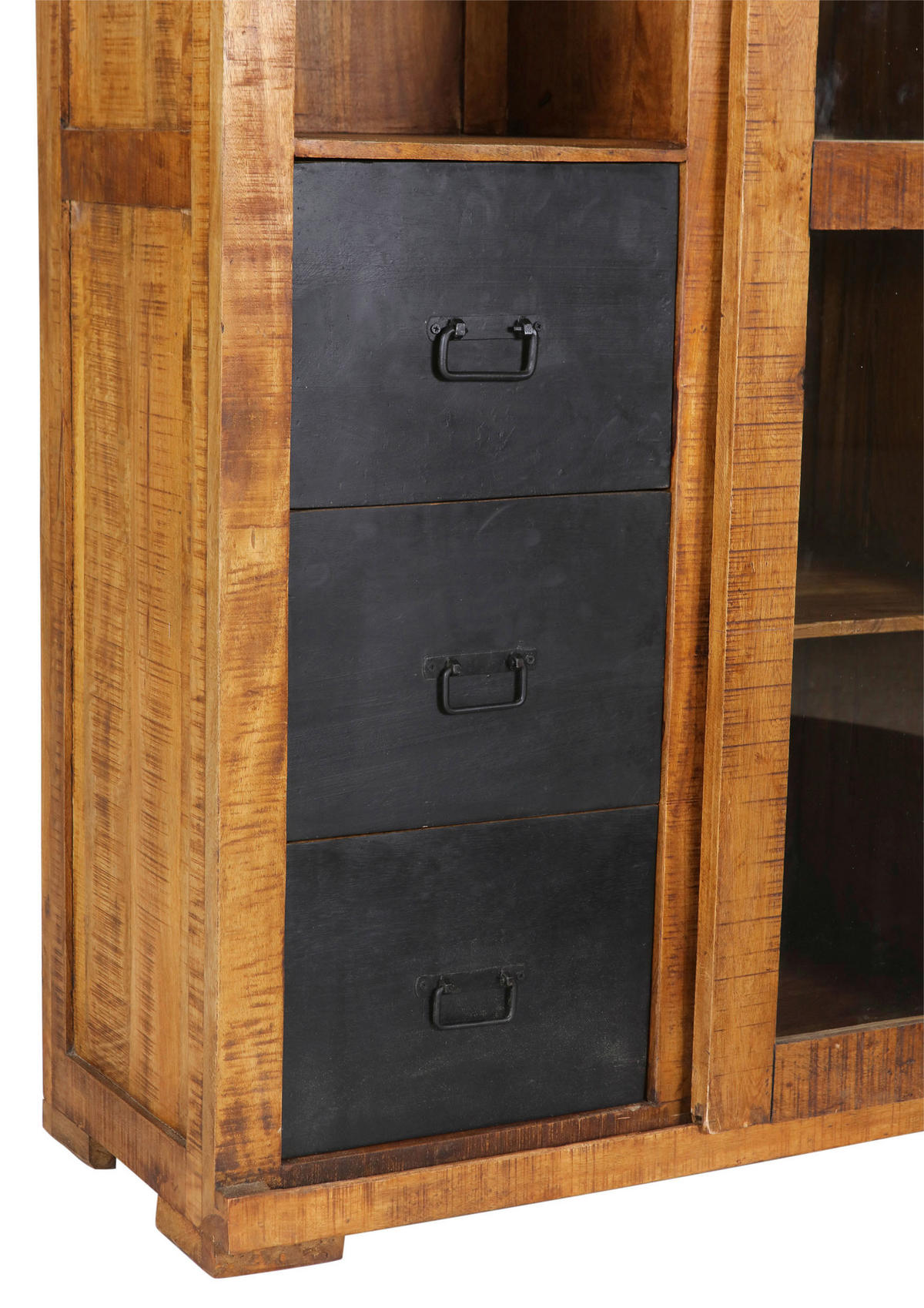 VITRINE in massiv Mangoholz Naturfarben, Schwarz  - Schwarz/Naturfarben, KONVENTIONELL, Glas/Holz (100/190/45cm) - Landscape