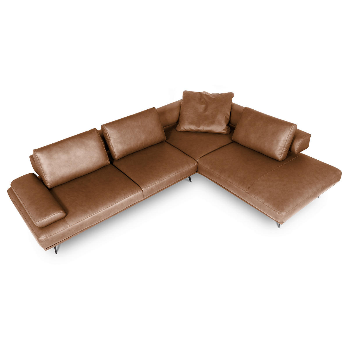 ECKSOFA  in Echtleder Cognac  306/237 cm  - Cognac/Schwarz, Design, Leder/Metall (306/237cm) - Livetastic