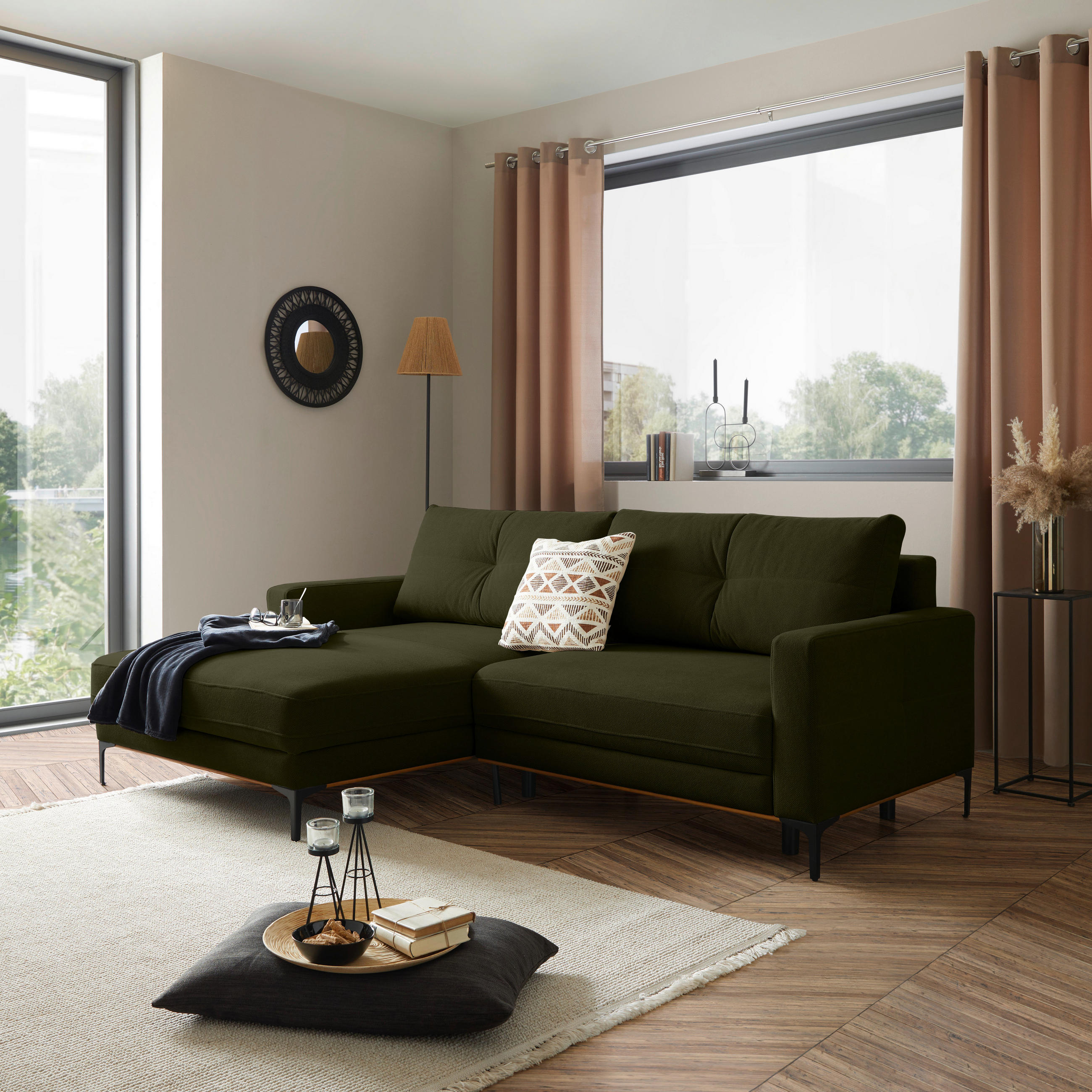 ECKSOFA Schlammfarben  - Schlammfarben/Schwarz, MODERN, Textil/Metall (162/238cm) - Ondega