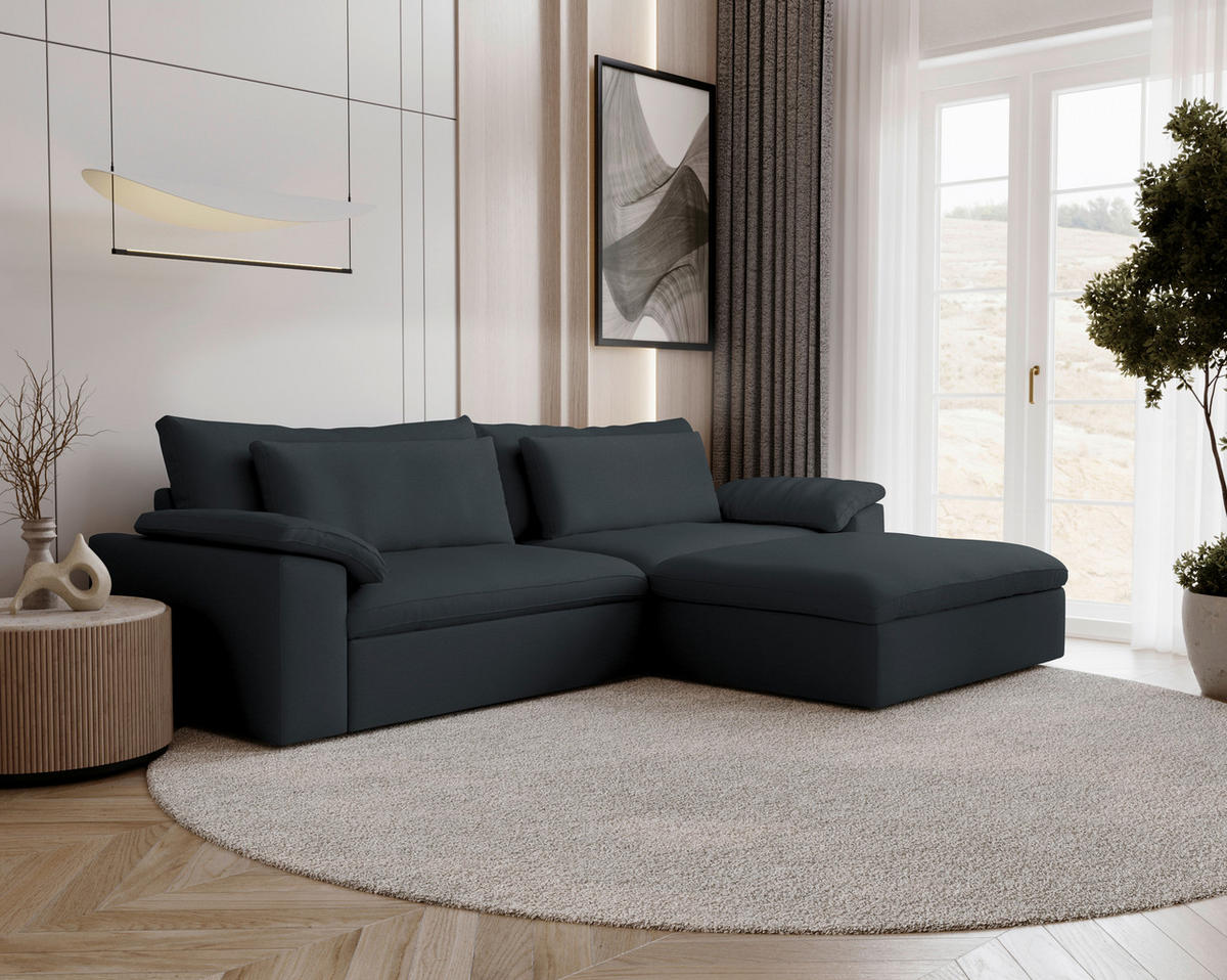 ECKSOFA 306/198 cm  in Chenille Dunkelgrau Rückenkissen, Nierenkissen, Armlehnenkissen, Rücken echt  306/198 cm  - Dunkelgrau/Schwarz, MODERN, Kunststoff/Textil (306/198cm) - Carryhome