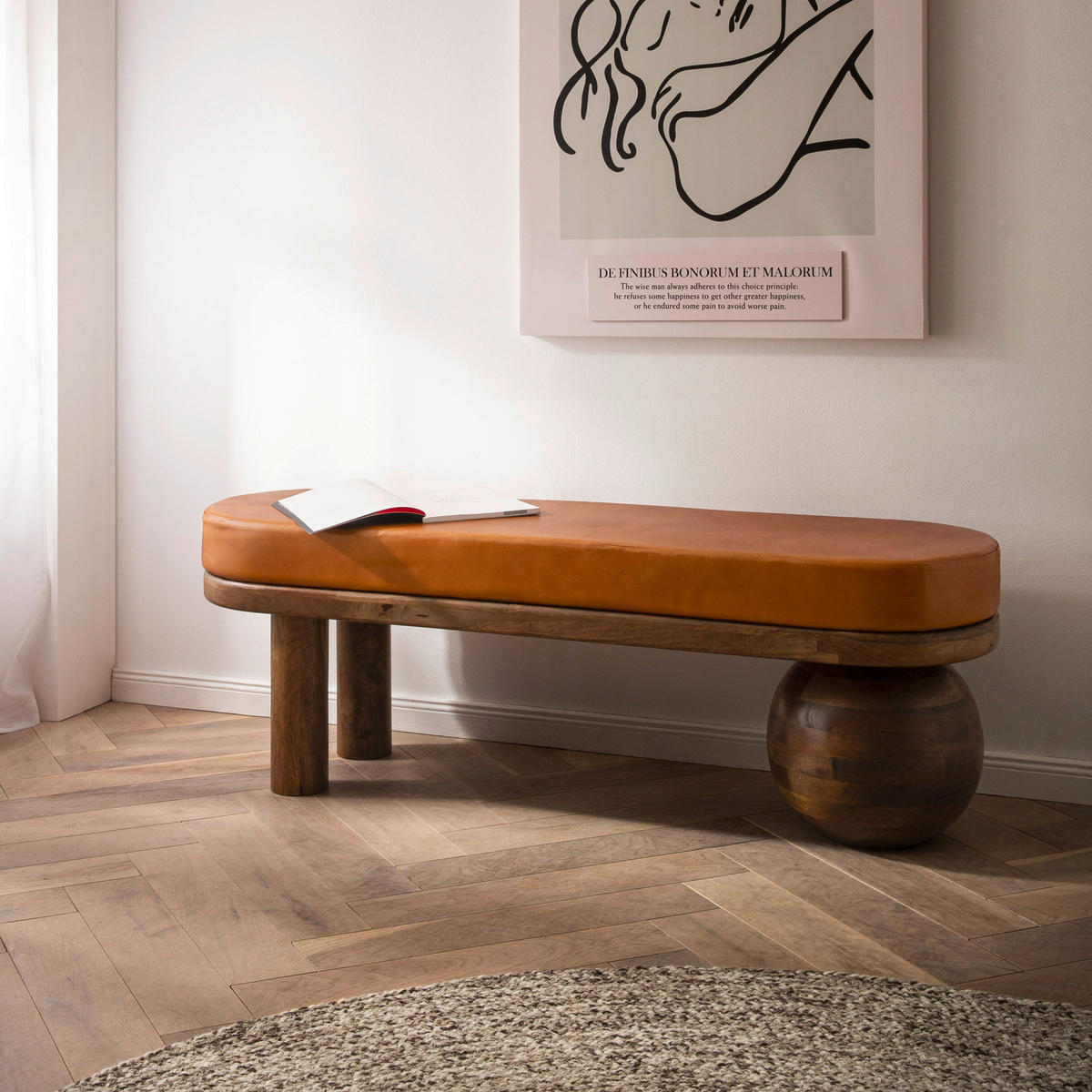 SITZBANK 140/47/40 cm Echtleder Braun Holz  - Braun, Design, Leder/Holz (140/47/40cm) - Livetastic