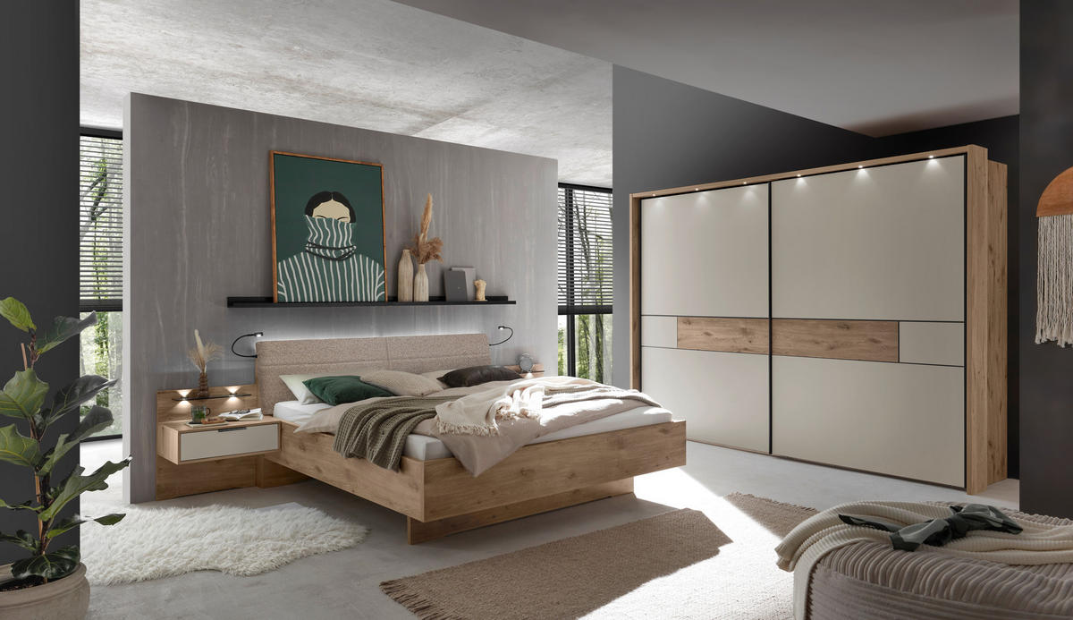 BETTANLAGE 180/200 cm  in Eichefarben, Sahara  - Eichefarben/Sahara, MODERN, Holzwerkstoff/Textil (180/200cm) - Venda