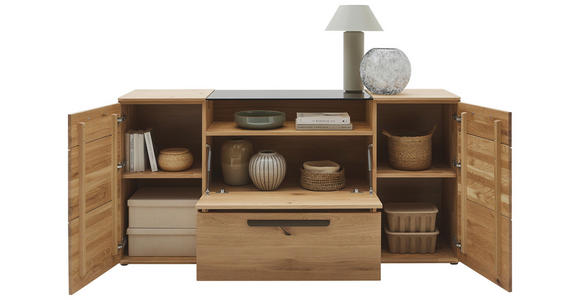 SIDEBOARD Wildeiche  181,9/89,4/45,2 cm  - Wildeiche/Schwarz, Natur, Glas/Holz (181,9/89,4/45,2cm) - Valnatura