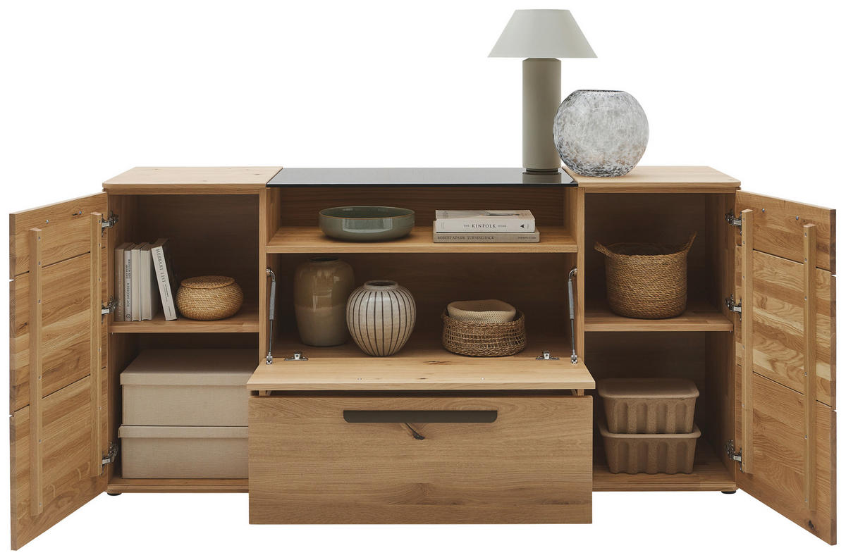 SIDEBOARD Wildeiche  181,9/89,4/45,2 cm  - Wildeiche/Schwarz, Natur, Glas/Holz (181,9/89,4/45,2cm) - Valnatura