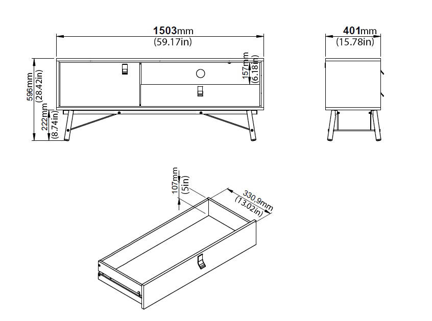 TV-BÄNK i valnötsfärgad, mörkgrå  - mörkgrå/valnötsfärgad, Design, metall/trämaterial (150,3/59,6/40,1cm) - Best Price