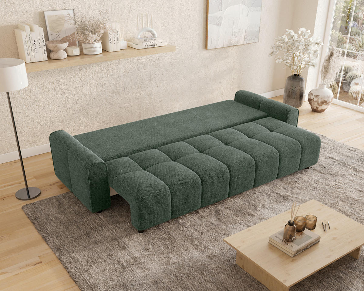 SCHLAFSOFA OLIVIER in Struktur Salbeigrün  - Salbeigrün/Schwarz, MODERN, Kunststoff/Textil (236/90/100cm) - MID.YOU