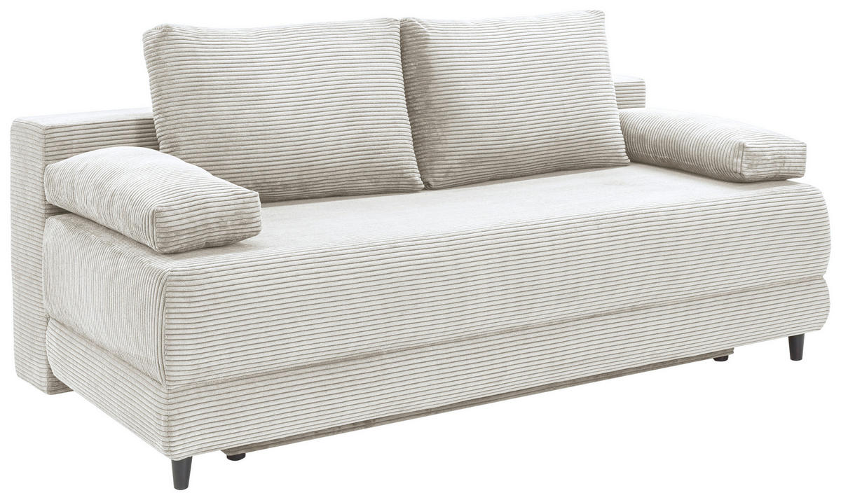 SCHLAFSOFA Cord Naturfarben  inkl. Rückenkissen, Armlehnenkissen, Bettkasten, Schlaffunktion, Rücken echt, Liegefläche im Originalstoff  - Schwarz/Naturfarben, KONVENTIONELL, Holz/Textil (196/96/103cm) - Carryhome