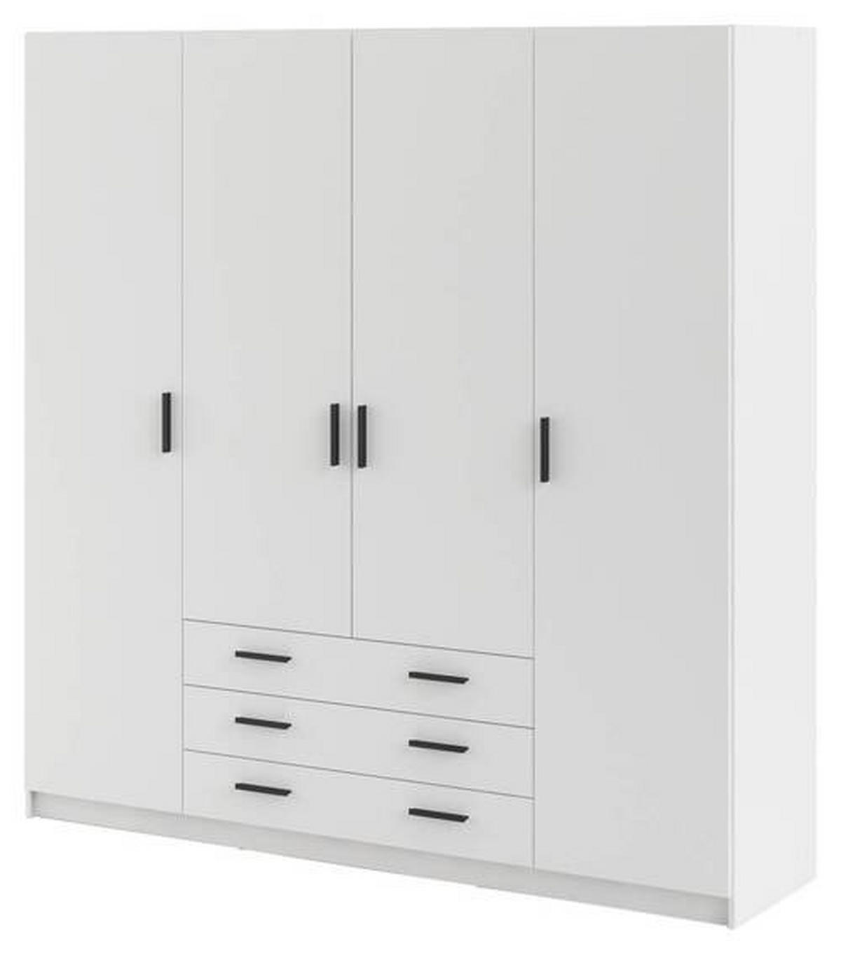 GARDEROB 195,5/200,4/49,6 cm 4-dörrar - vit/svart, Basics, metall/trämaterial (195,5/200,4/49,6cm) - Best Price