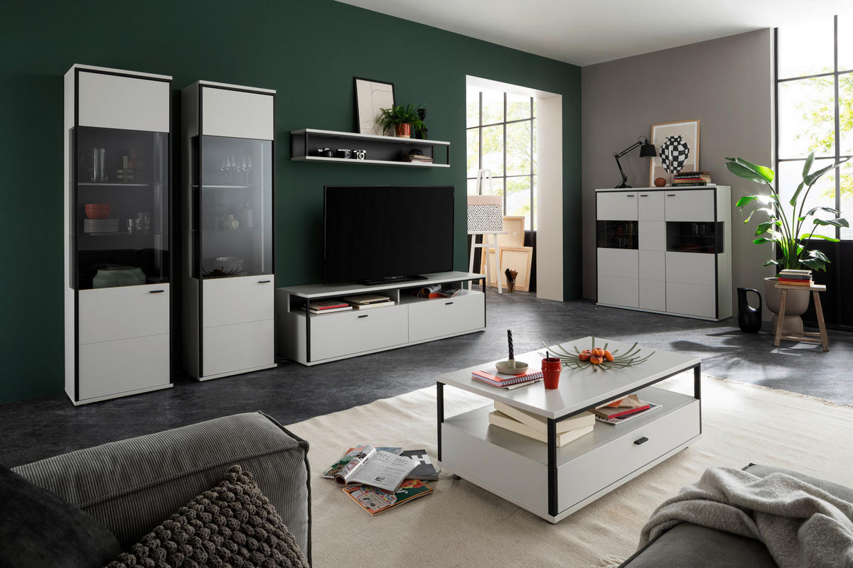 WOHNWAND  in Schwarz, Weiß  312/199/51 cm  - Schwarz/Weiß, Design, Glas/Holzwerkstoff (312/199/51cm) - Stylife