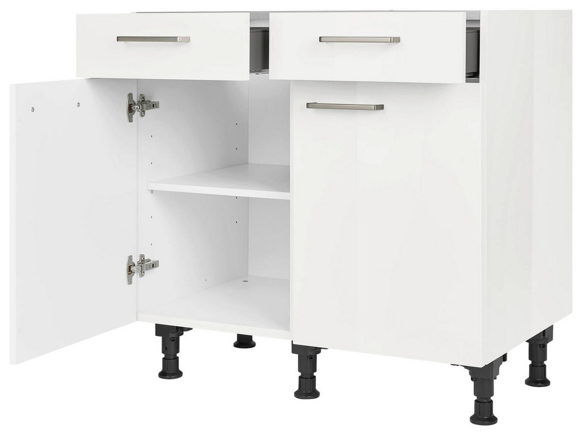 SCHUBKASTENUNTERSCHRANK 90/87/56 cm  in Weiß Hochglanz  - Edelstahlfarben/Weiß Hochglanz, MODERN, Holzwerkstoff/Metall (90/87/56cm) - Nobilia
