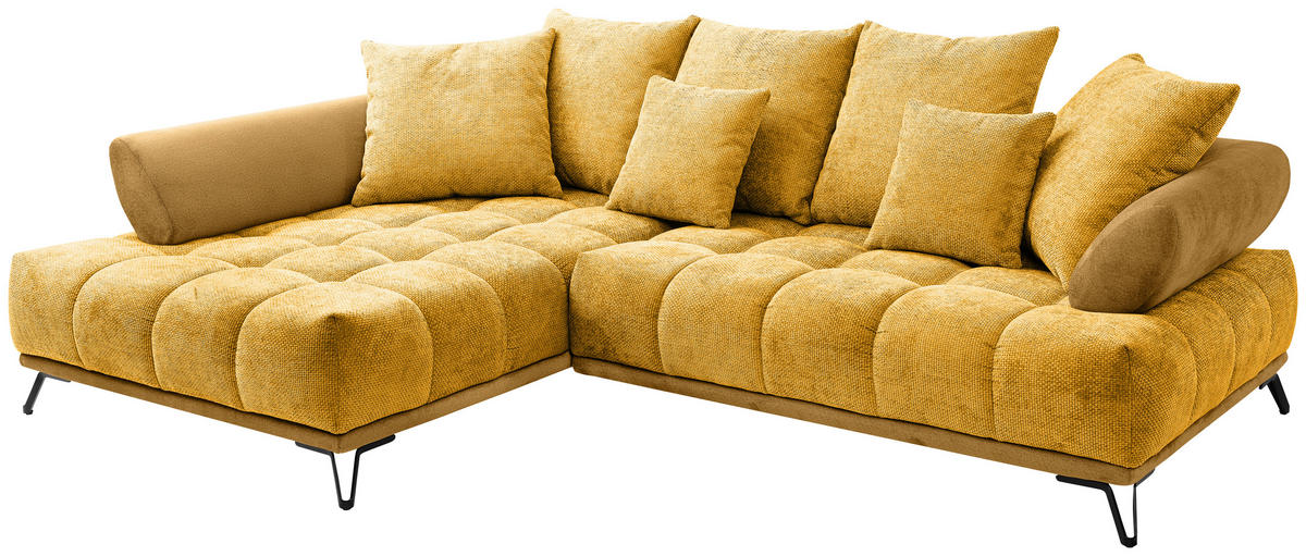 ECKSOFA Chenille Currygelb  - Currygelb/Schwarz, Modern, Textil/Metall (184/262cm) - MID.YOU