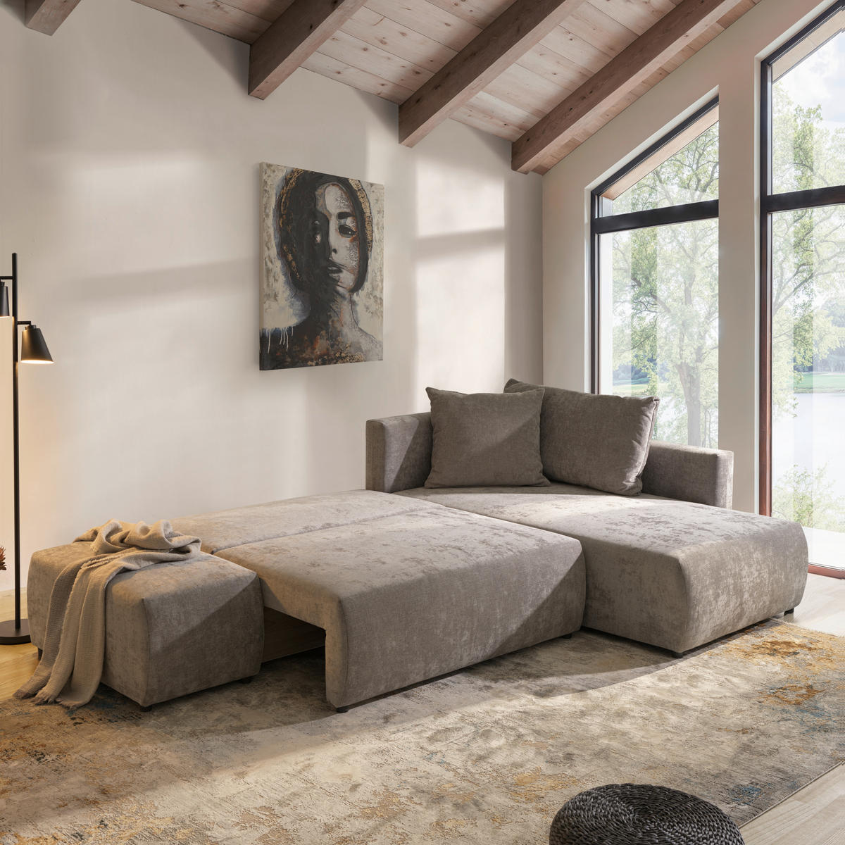 ECKSOFA in Flachgewebe Grau  - Schwarz/Grau, Konventionell, Kunststoff/Textil (295/200cm) - Carryhome