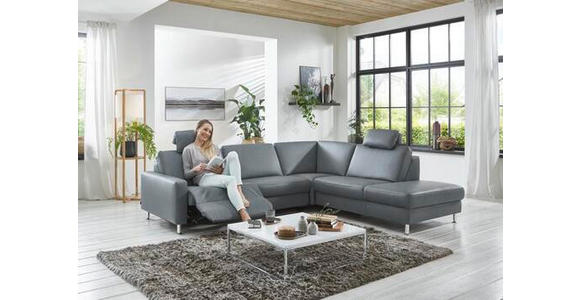 ECKSOFA in Echtleder Grau  - Alufarben/Grau, Design, Leder/Metall (242/275cm) - Dieter Knoll