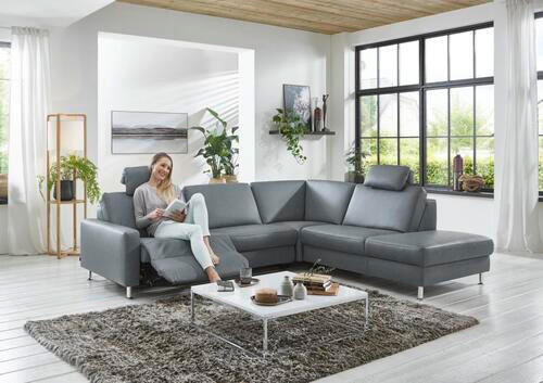 ECKSOFA in Echtleder Grau  242/275 cm  - Alufarben/Grau, Design, Leder/Metall (242/275cm) - Dieter Knoll