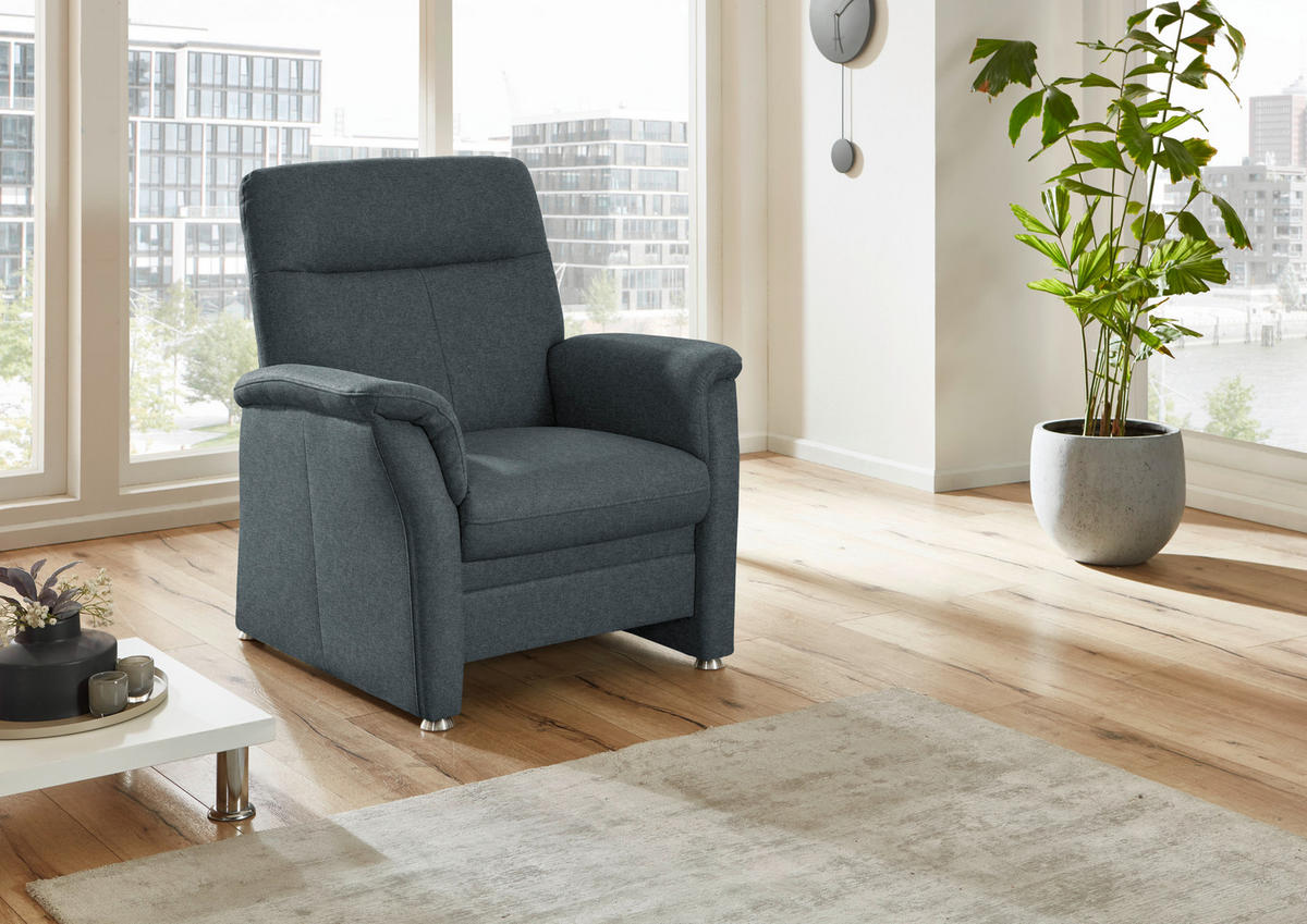 SESSEL Flachgewebe Blau  - Blau/Alufarben, Konventionell, Textil/Metall (90/100/89cm) - Beldomo Comfort
