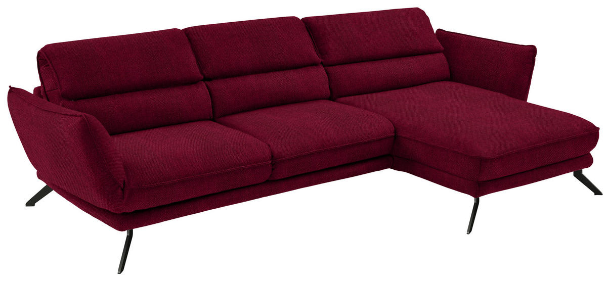 ECKSOFA in Velours Rot  - Rot/Schwarz, Design, Textil/Metall (283/153cm) - Valdera