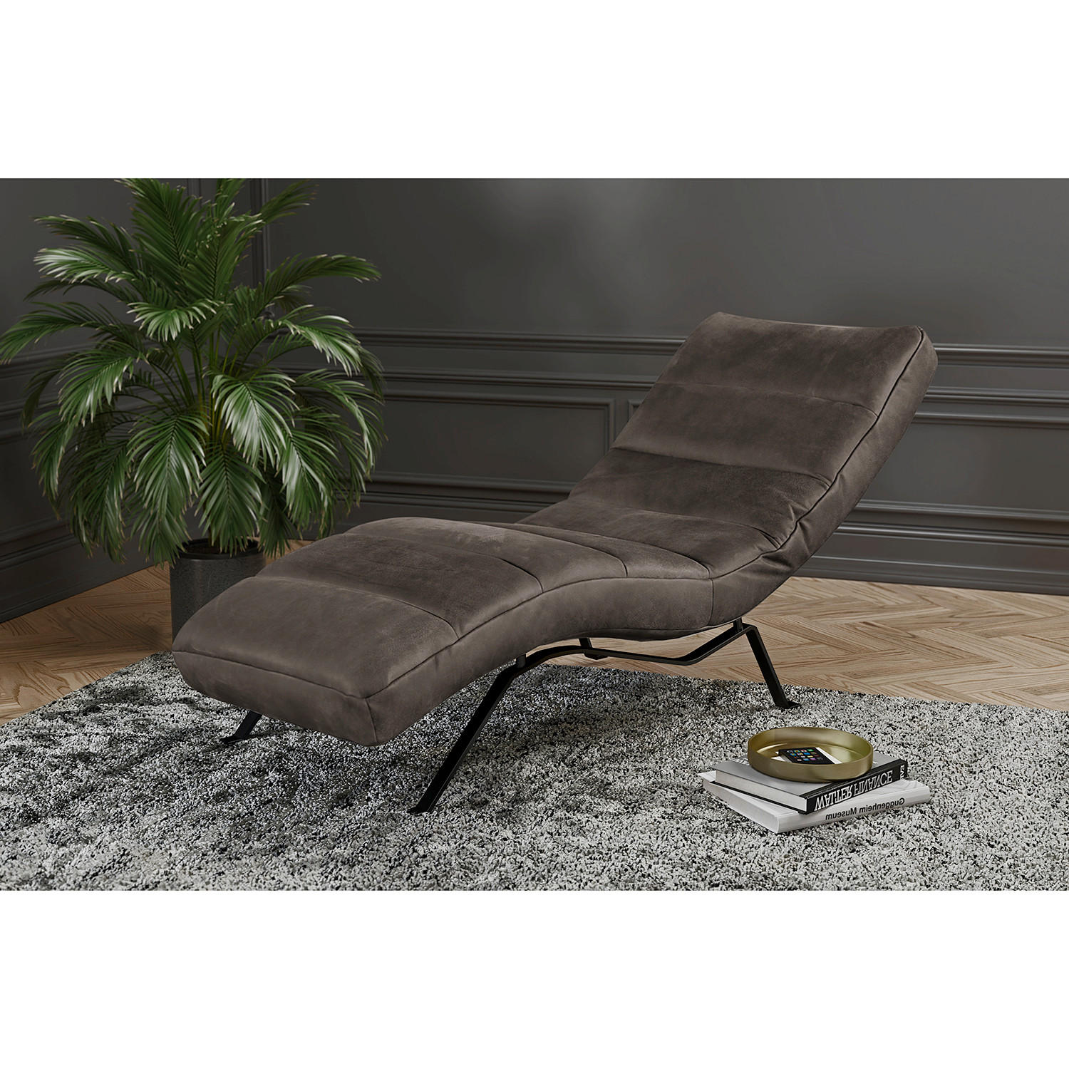 RELAXLIEGE Echtleder Dunkelgrau  - Dunkelgrau/Schwarz, Design, Leder/Metall (65/65-95/171cm) - Livetastic