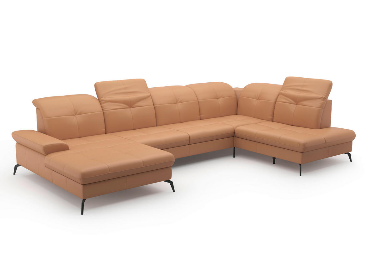 WOHNLANDSCHAFT in Echtleder Cappuccino  - Schwarz/Cappuccino, Konventionell, Leder/Metall (185/357/231cm) - Sit & More