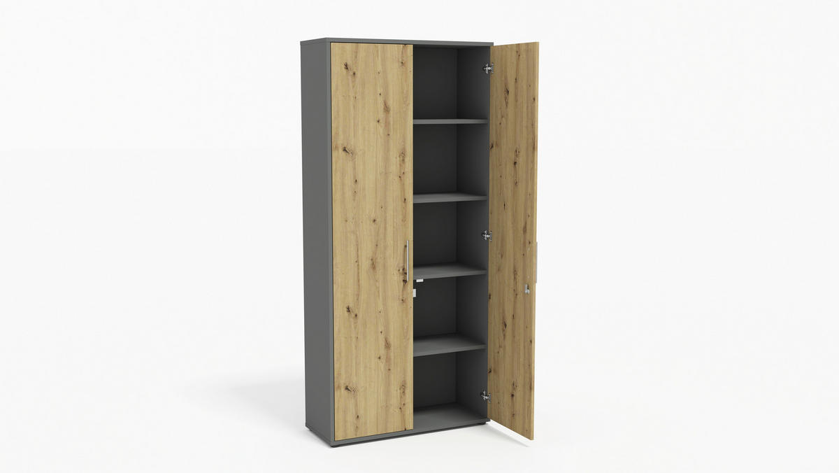AKTENSCHRANK Anthrazit, Eiche Artisan  - Anthrazit/Eiche Artisan, MODERN, Holzwerkstoff (128,5/185,6/33cm) - MID.YOU