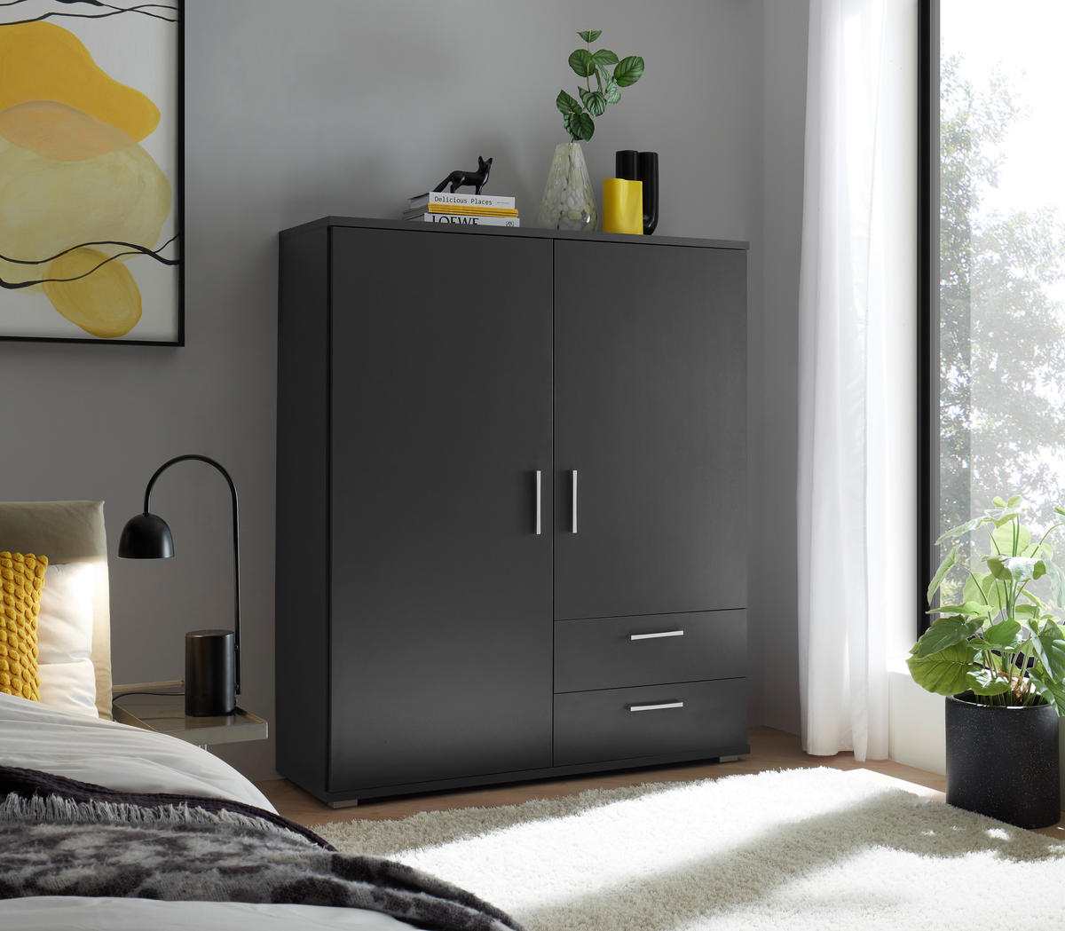 HIGHBOARD , 120/140/38 cm, 2 Schublade(n)  - Alufarben/Graphitfarben, KONVENTIONELL, Holzwerkstoff/Kunststoff (120/140/38cm) - Carryhome