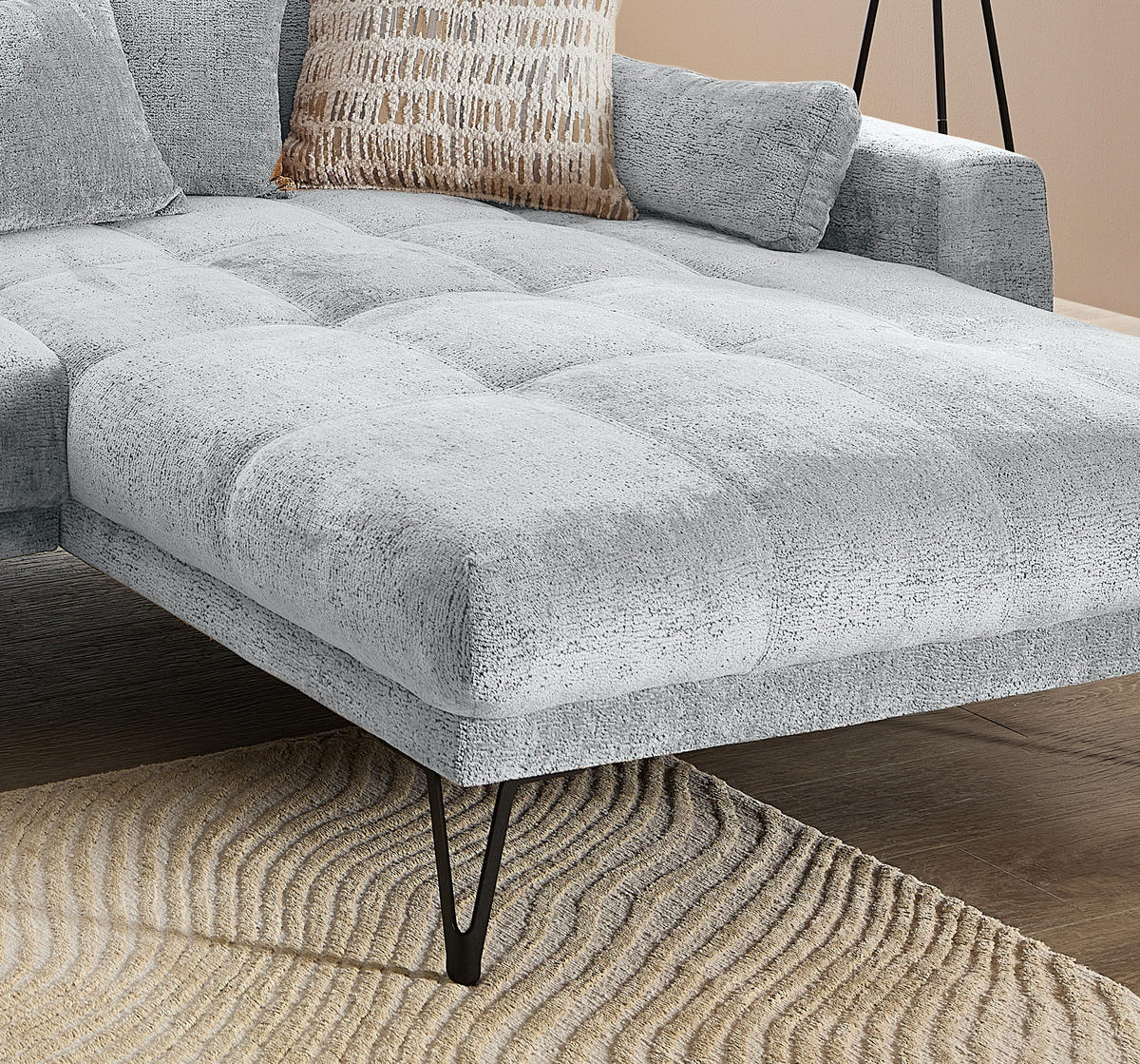 ECKSOFA Chenille Hellblau  - Schwarz/Hellblau, Konventionell, Textil/Metall (310/192cm) - Livetastic